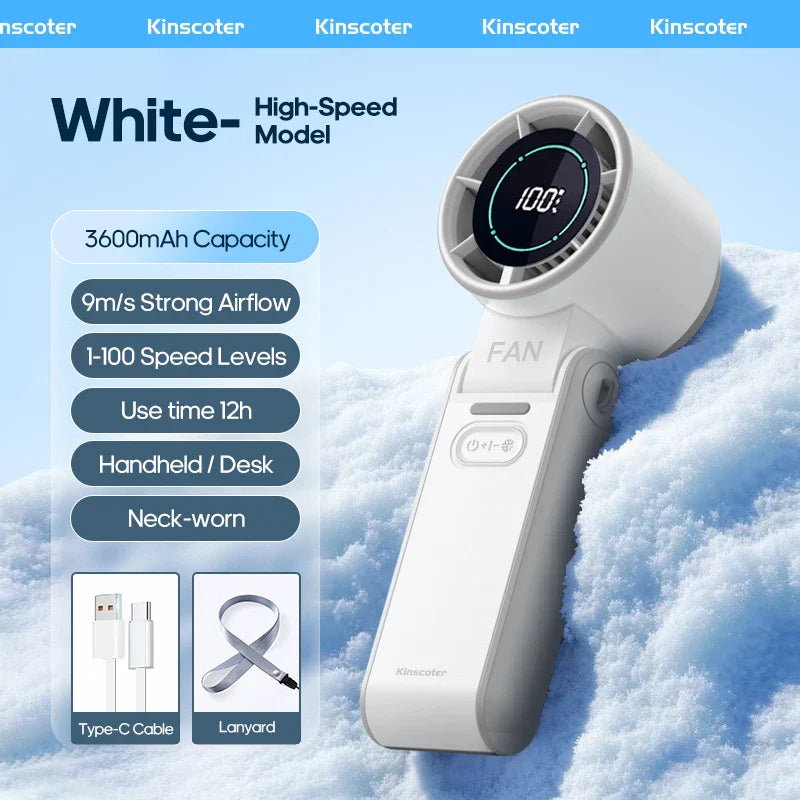 ChillFlow™ Turbo Handheld Fan – 3600mAh Rechargeable