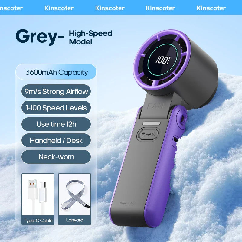 ChillFlow™ Turbo Handheld Fan – 3600mAh Rechargeable