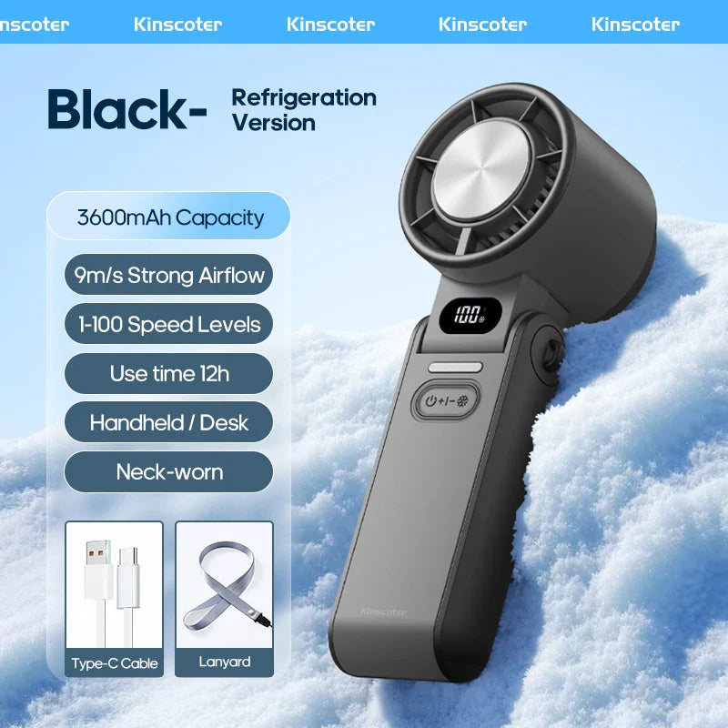 ChillFlow™ Turbo Handheld Fan – 3600mAh Rechargeable